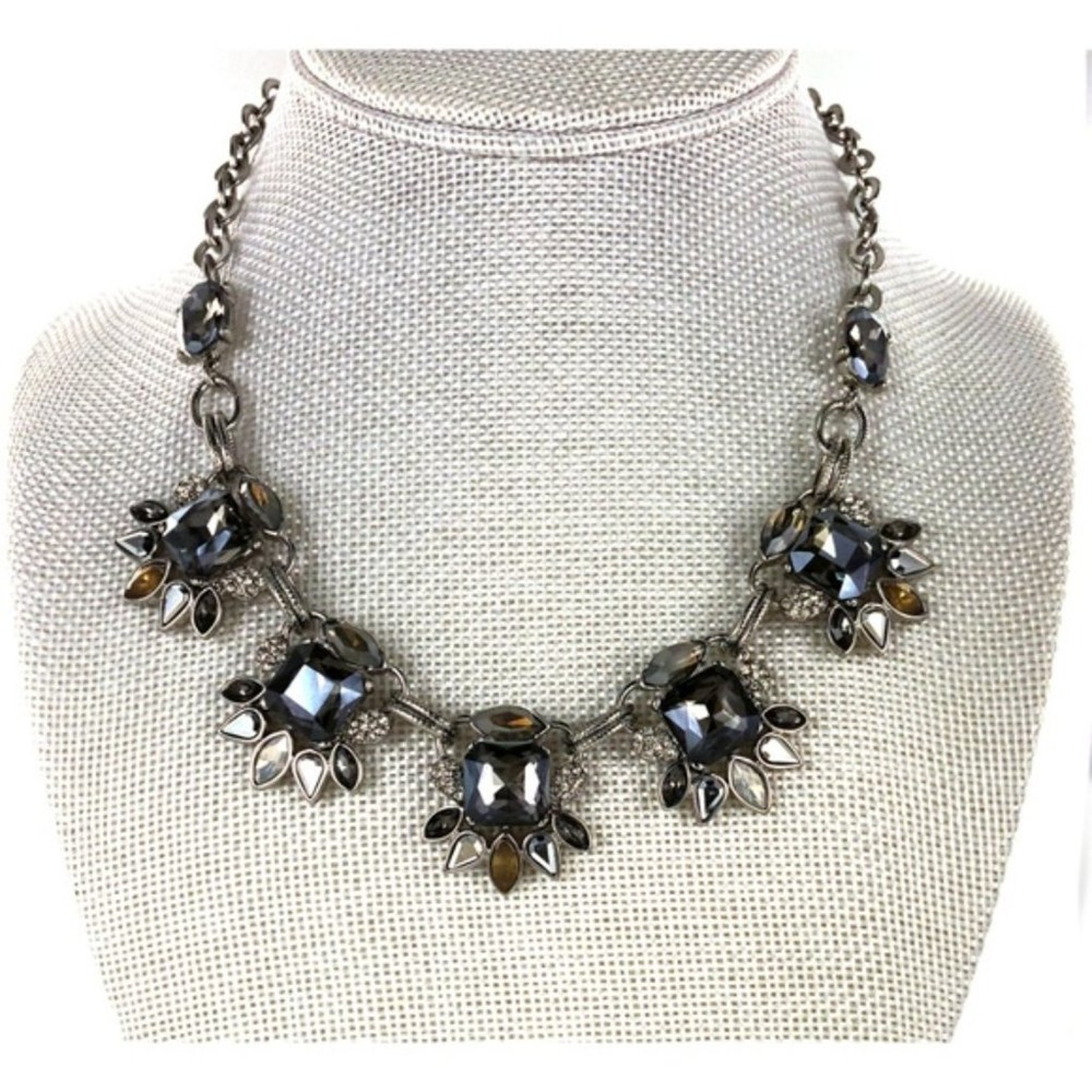 The Limited Blue Gray Rhinestone Bib Statement Necklace Silver Tone Adjustable
